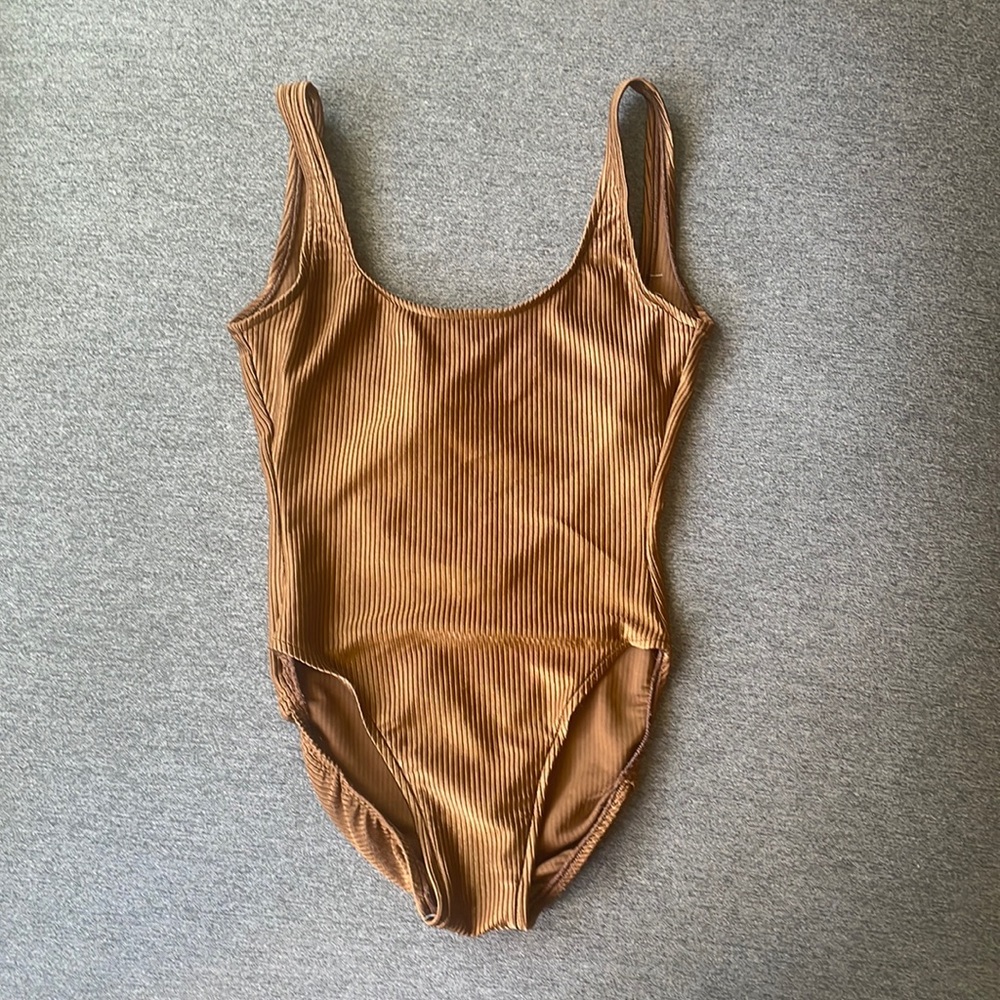 Vintage one piece high leg one piece swim suit brown